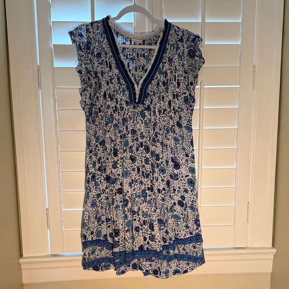 Poupette St. Barth Blue Floral High-Low V-Neck Dress